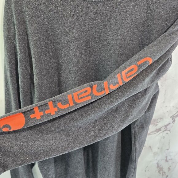 Carhartt T Shirt Mens Large Dark Grey Orange Original Fit Long Sleeve Spellout - Picture 9 of 11